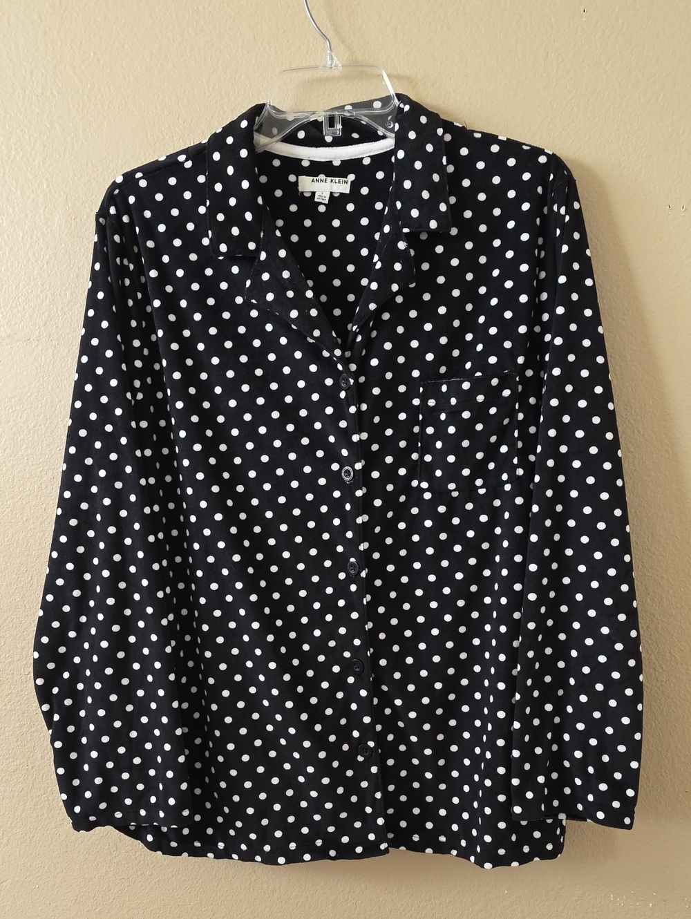 Anne Klein Womens Fleece Polka Dot Pajama Top - Size Large